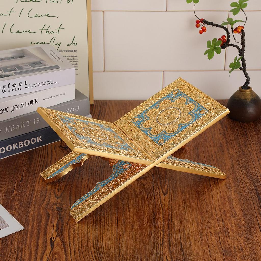 Supporto da lettura pieghevole in stile etnico con ornamento base inciso in oro