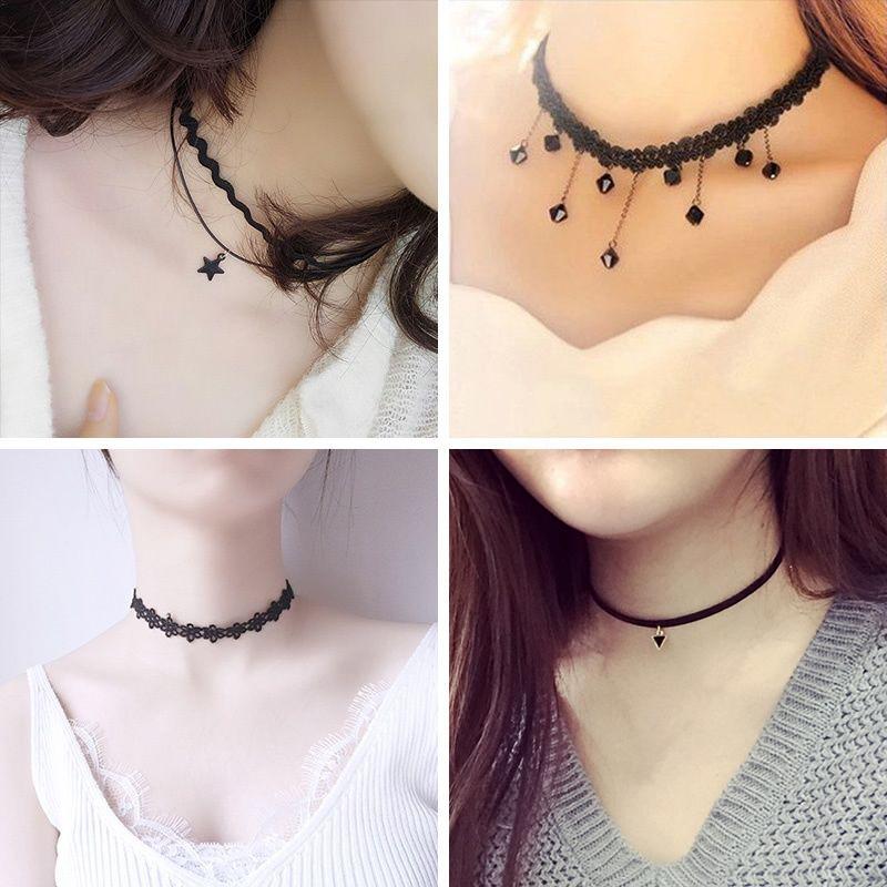 Korean Fashion Velvet Choker Necklace for Women Vintage Sexy Lace Necklace with Pendants Gothic Girl Neck Jewelry Accessories