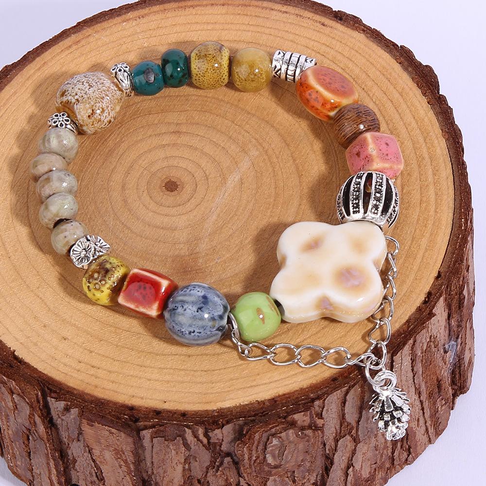 

Красочный керамический браслет ручной работы, универсальный женский браслет из бисера в этническом стиле, ретро-фактурные украшения