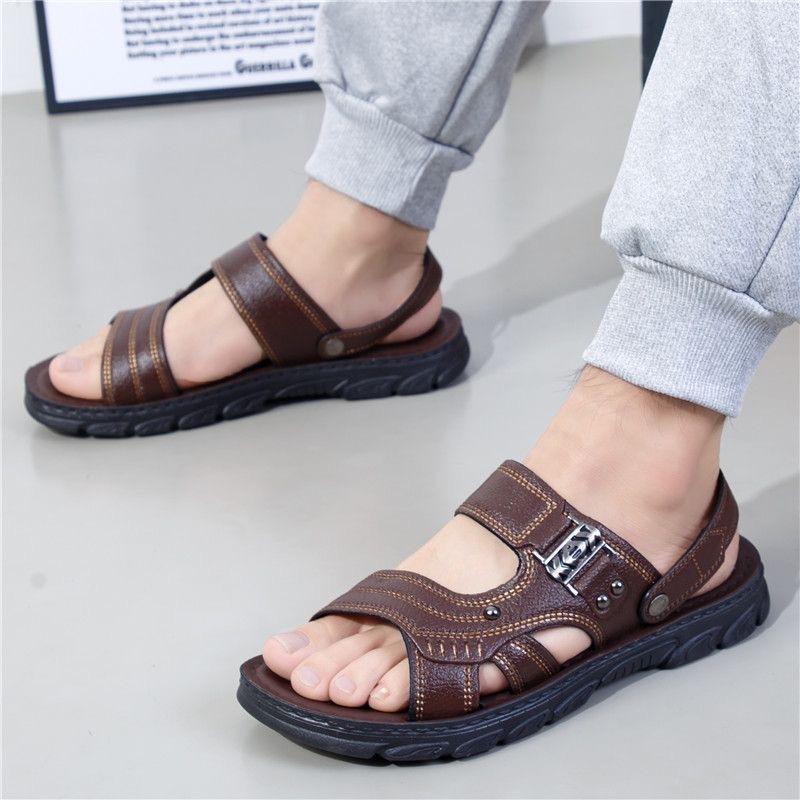 

Мужские сандалии летние дышащие мягкие повседневные туфли для улицы два варианта носки пляжные туфли для среднего и пожилого возраста модные крутые шлепанцы 44