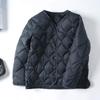 Clothing Autumn and winter rhombus round neck collarless light down jacket women's white duck down liner with casual jacket