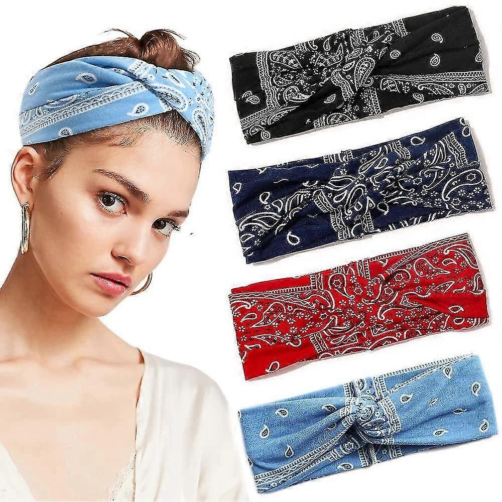 4 Pack Vintage Bandana Hairbands for Women (1950s Style Hair Accessories)