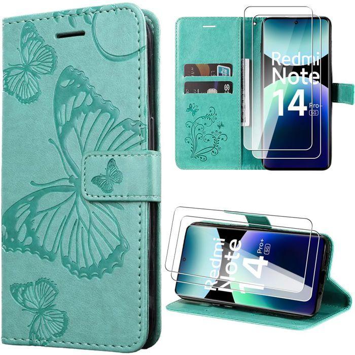 Coque - E.F.CONNECTION - Pour Xiaomi Redmi Note 14 Pro Plus 5G - Cuir synthétique - Motif papillon - Vert