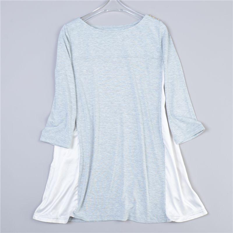 

216 Orders Exported to Japan Patchwork Contrast Color Mid-Length T-shirt Women 78897 Simple Elegant Vertical and Smooth 3/4 Sleeve Bottoming Shirt Top