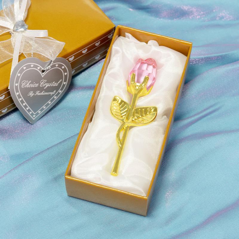 Clear Faux Crystal Rose With Metal Stem, Flower Figurine Gift Box, Home Wedding Valentine'S Day Ornament Decor