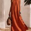 Women's Cotton Linen Maxi Dress Sleeveless Side Slit Loose Fit Casual Vacation Dress