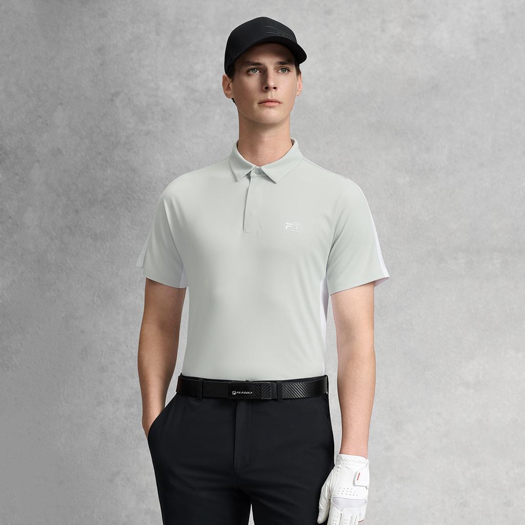 FILA Golf Series Minimalist Color-Block Comfortable Sports Casual Knit Short Sleeve Polo Shirt Men tops Fog-Gray A11M625119FGY