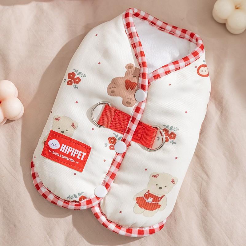 Pet Dog Cat Warm Fleece Outfit With 3D Ears Winter Coat Small Pets