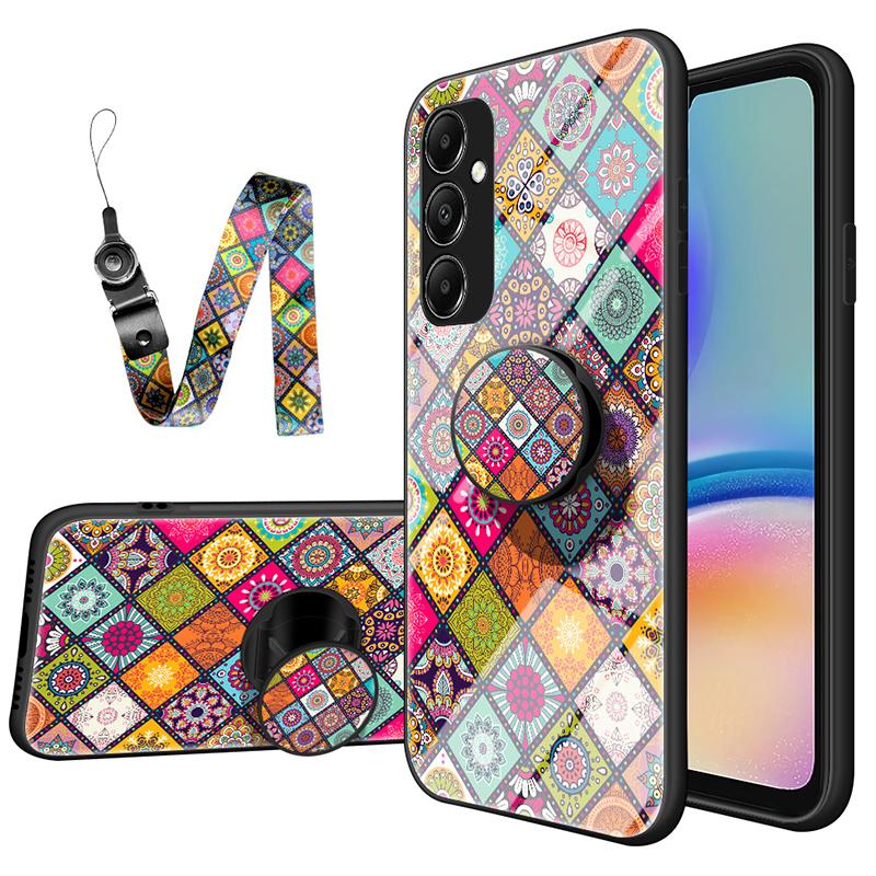 For Samsung Galaxy A05s 4G Case Flower Pattern Phone Kickstand Cover with Lanyard