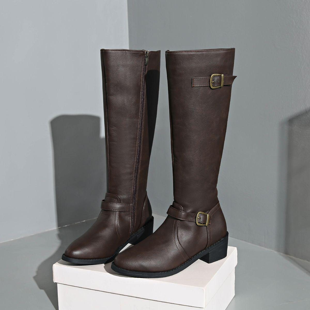 

Stylish Women s Mid-Heel Knee-High Boots: 2025 European & American Knight-Inspired Over-the-Knee Martin Boots 37 каштановий
