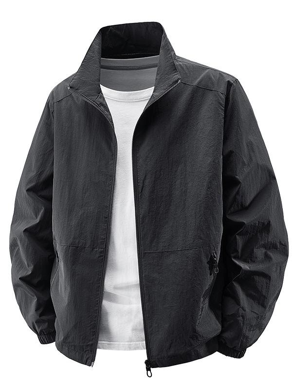Men's Lightweight Stand-Up Collar Jacket, Multi-Pocket, Loose Fit, Plus Size, Spring/Autumn for Middle-Aged & Elderly.