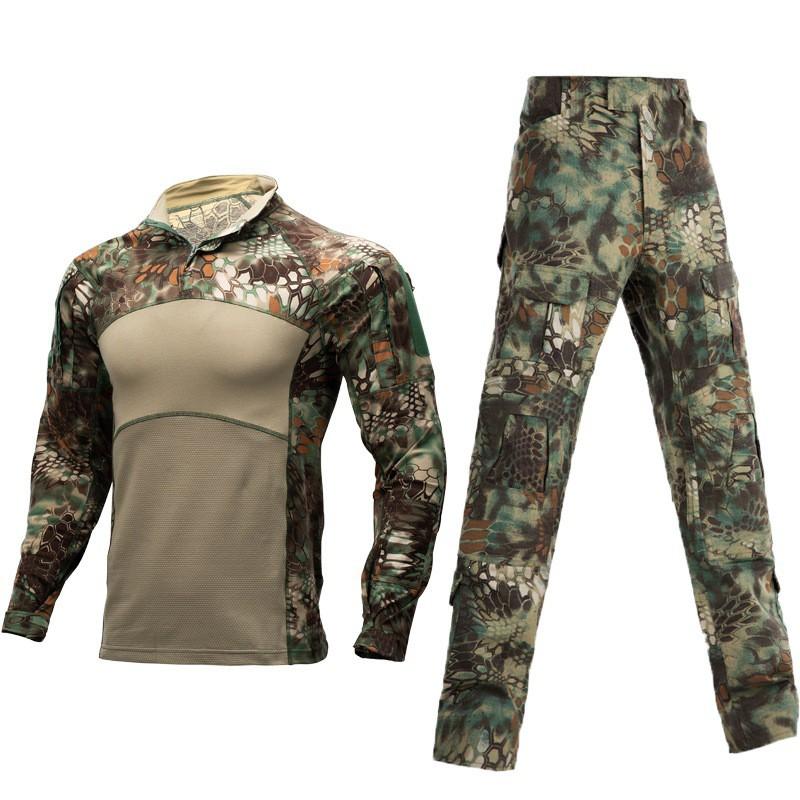 Men Women Tactical Camo Long Sleeve Shirt Pants Set Outdoor Hiking Camping Breathable Cotton Loose Fit