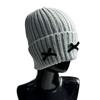 Winter Bow Knitted Hat Soft Cute Beanie Cap Thick Casual Slouchy Bonnet For Women