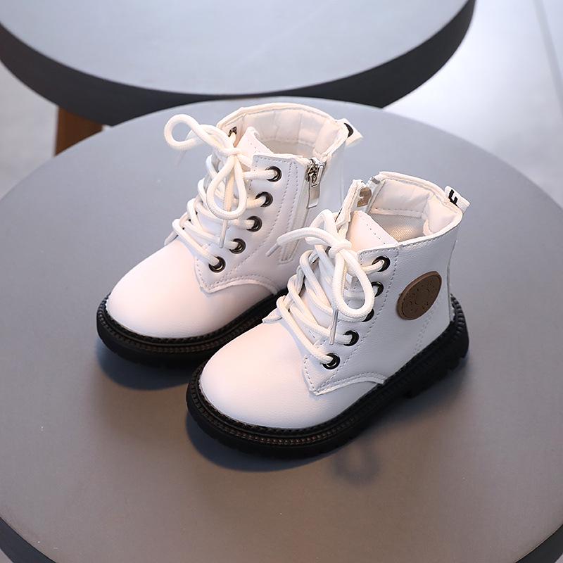 2025 Autumn/Winter British Style Kids' Soft Leather Non-Slip Ankle Boots with Lace-Up and Zipper