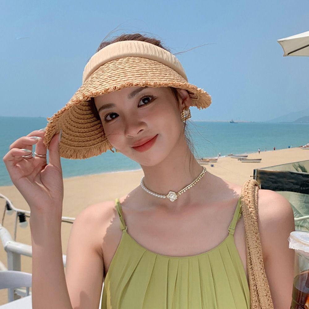 Foldable Sunshade Hat Large Brim Empty Top Beach Hat New Sun Cap