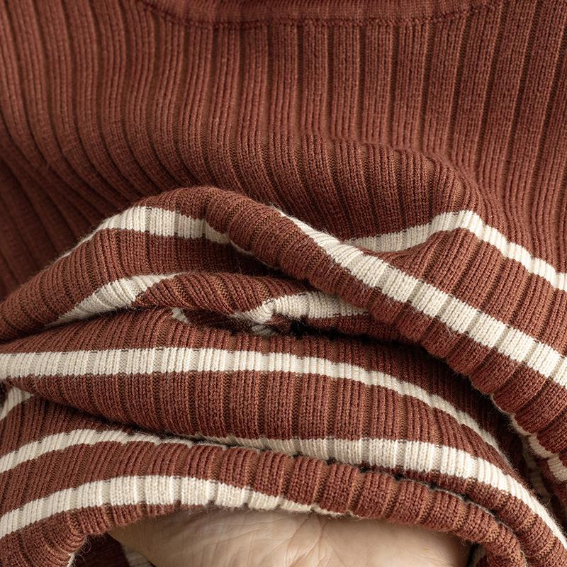 Fall Winter Lazy Wind Loose High Collar Pulllover Sweater Suit Women's Stripe Long Sleeve Knit Wide Leg Pants Two Piece Set