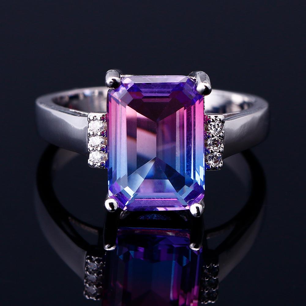 FCGJHW Multicolor Large Rectangular 10*14MM Tourmaline Craft Zircon Ring Female Engagement Wedding Party Jewelry Anniversary