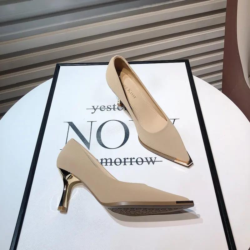 Fashion Spring and Autumn New Luxury Women's High Heels Fashion Metal Pointed Shallow Mouth Single Shoes Casual High Heels Work Shoes