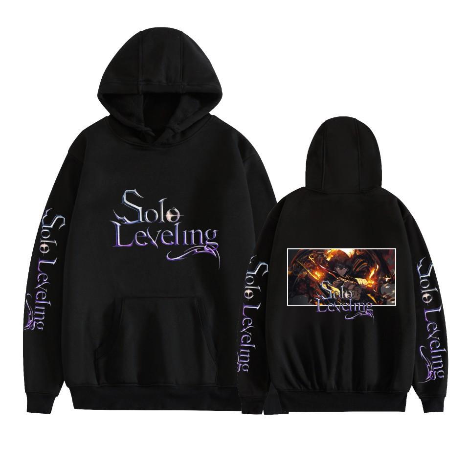 

Solo Leveling Cartoon Hoodies Graphic Printed Sweatshirts Casual Long Sleeve Tops for Men Women XS чёрный