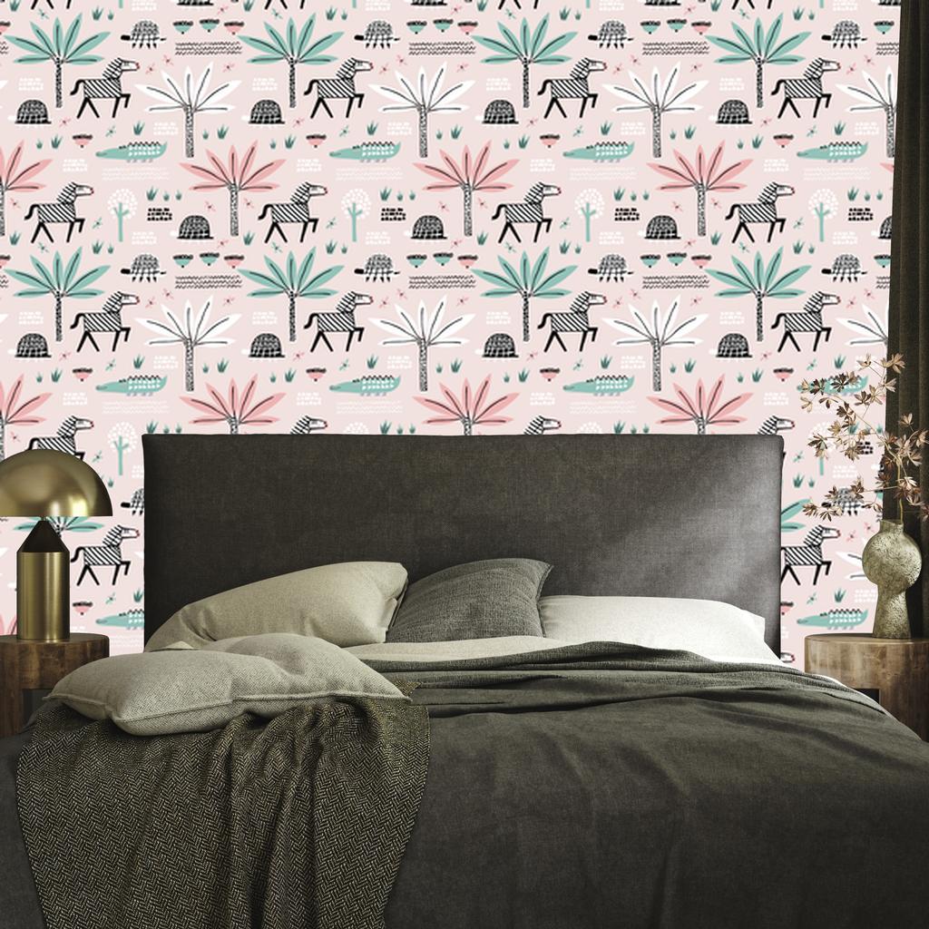 Pastel Animals and Palm Trees Wallpaper for Living Room and Bedroom 50x1000