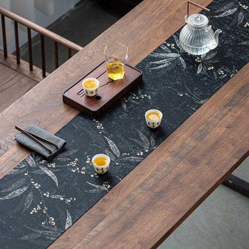 

Chinese Brocade Tea Mat Tablecloth Retro Japanese Zen Tea Table Mat Classy Fabric Tea Insulation Tea Table Runner Bamboo rhyme Black 28*150
