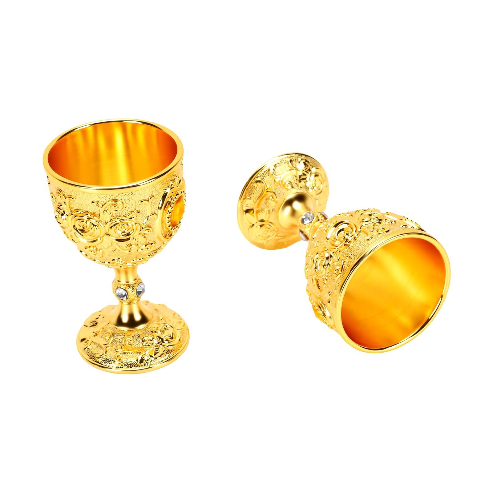Ensemble de 2 Gobelets Médiévaux Rose en Relief Vintage Métal Orné Coupe à Vin pour Mariage Fête Décoration de Maison Or L or