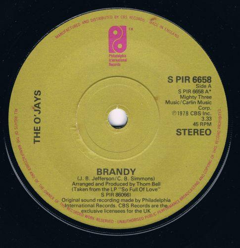 

7inch Record O JAYS - Brandy SPIR6658 Philadelphia In 1978 UK Soul/Funk Used