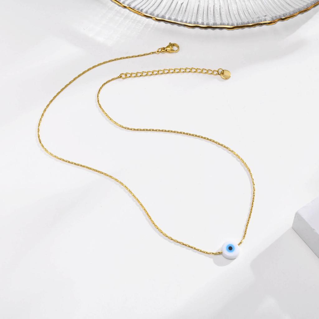 Women's Trendy Evil Blue Eye Pendant Necklaces Gift, Gold Color Stainless Steel Thin Chain Necklace Eyes Amulet Pendant Collar
