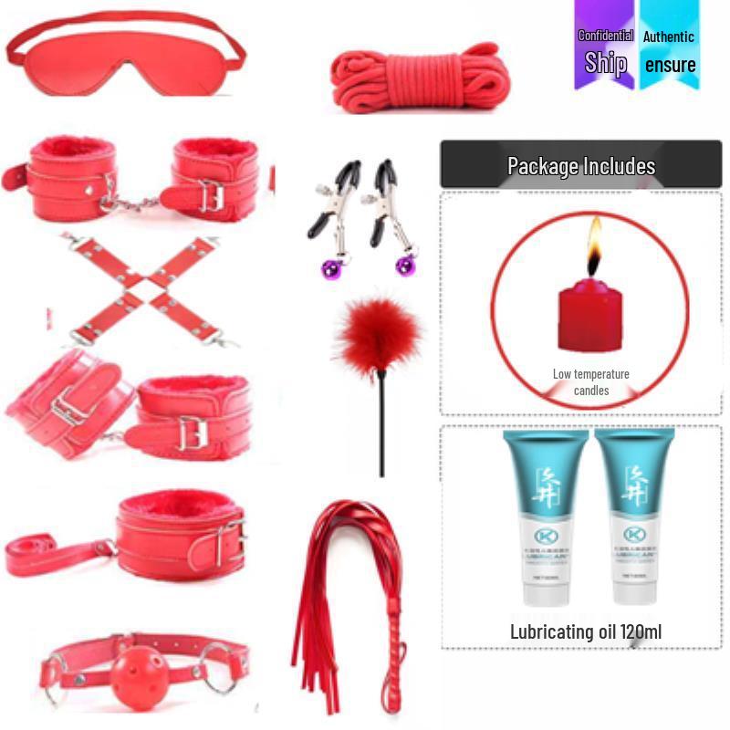 Flirty Bondage Set: Leather Handcuffs, Whip, Collar & Nipple Clamps