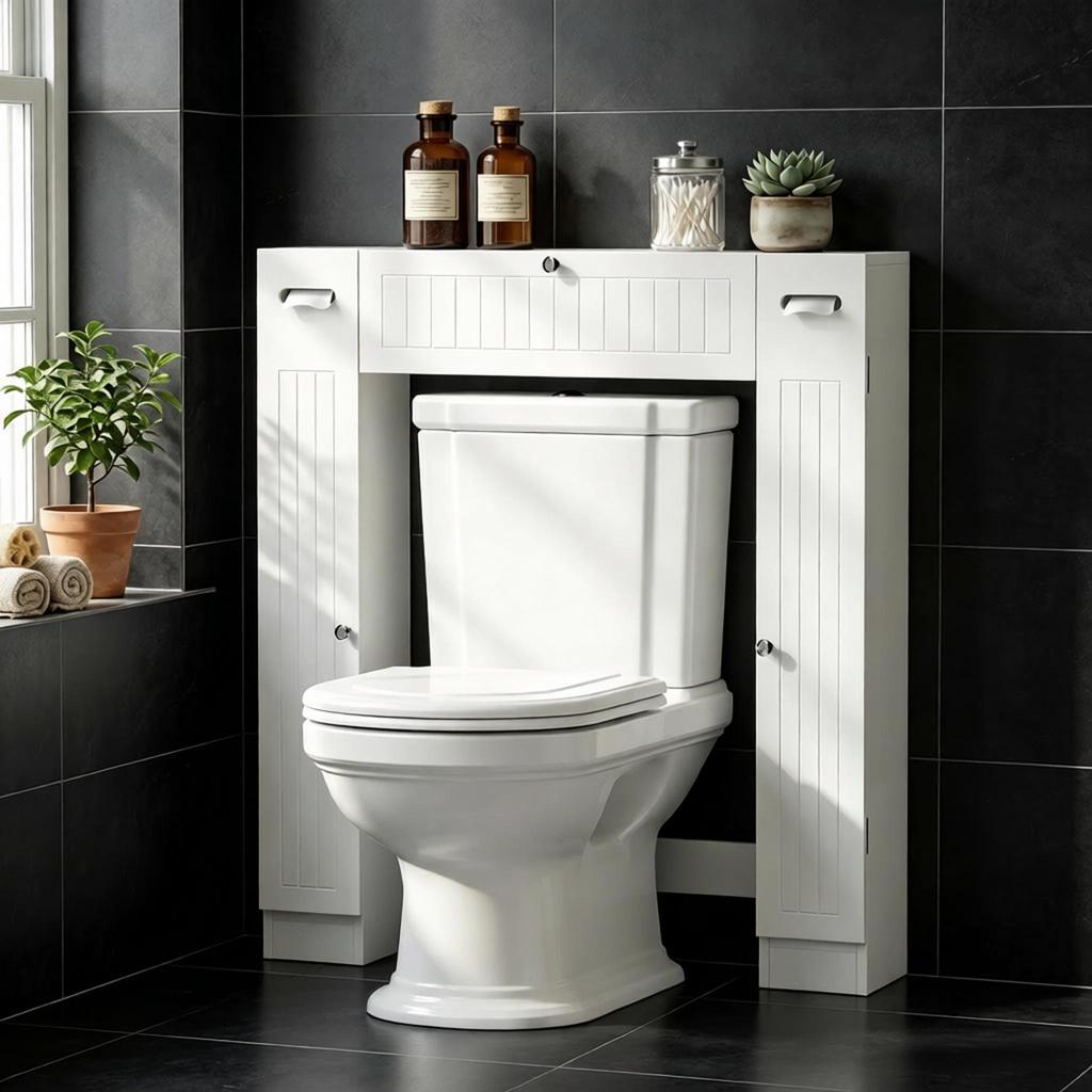 Möbel WC über Toilette mit 2 Schränken, Schublade, Papierhalter und verstellbaren Regalen (nur mit Badezimmerschrank)