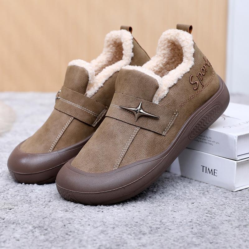 Boken Shoes Women's Winter New Collection with Velvet Warm Cotton Shoes Women's Thick Soled Snow Boots Casual Cotton Boots