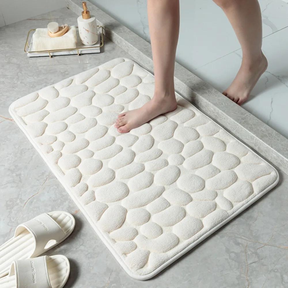 Durable Cobblestone Bath Mat Thickened Non-slip Bathroom Floor Mat Soft Absorbent Bathtub Floor Rug белый