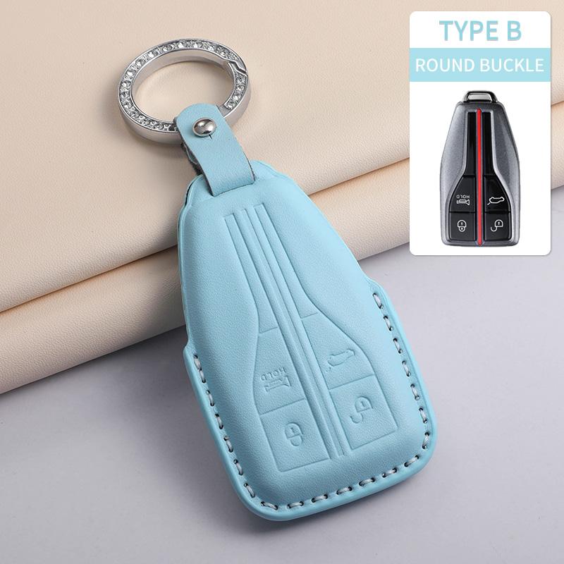 Fashion Car Key Case Cover For Faw Hongqi E-Hs9 High-End H5 H9 Car Keyring Luxury Leather Auto Accessories