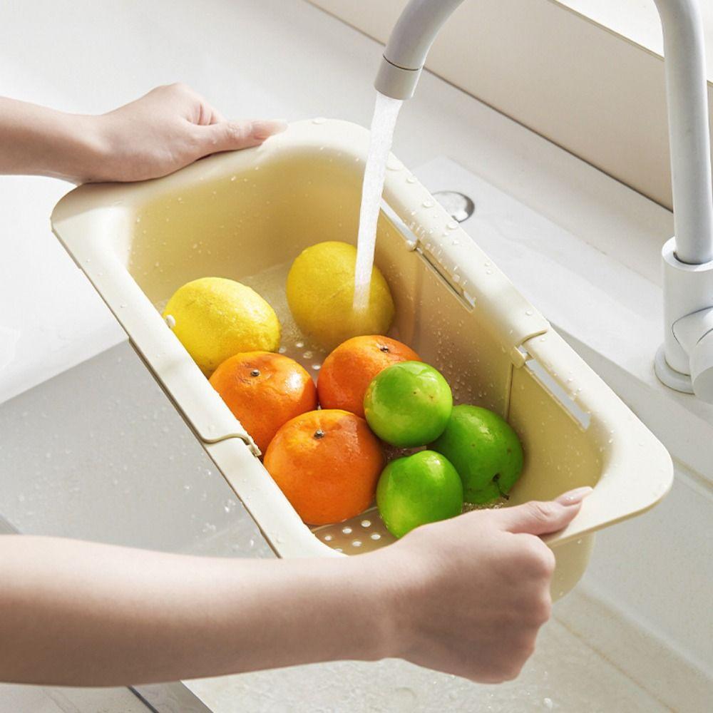 Over The Sink Vegetable Wash Basin Adjustable Colander Strainer Sink Drain Rack  Vegetable Washing