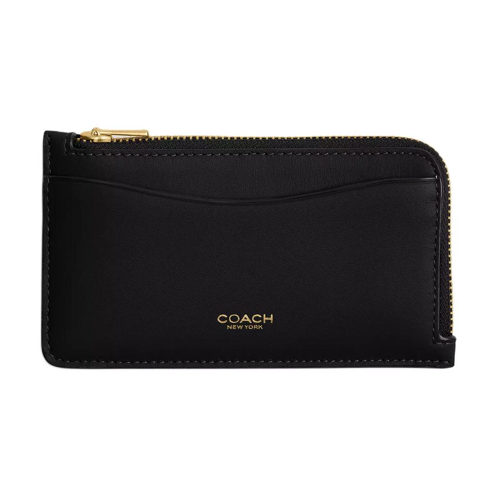 Coach 19 Gold Logo Zipper Closure Calfskin Card Holder Women Accessories Black CZ112-B4BK
