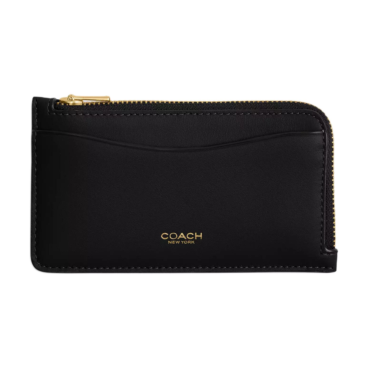

Coach 19 Gold Logo Zipper Closure Calfskin Card Holder Women Accessories Black CZ112-B4BK Black