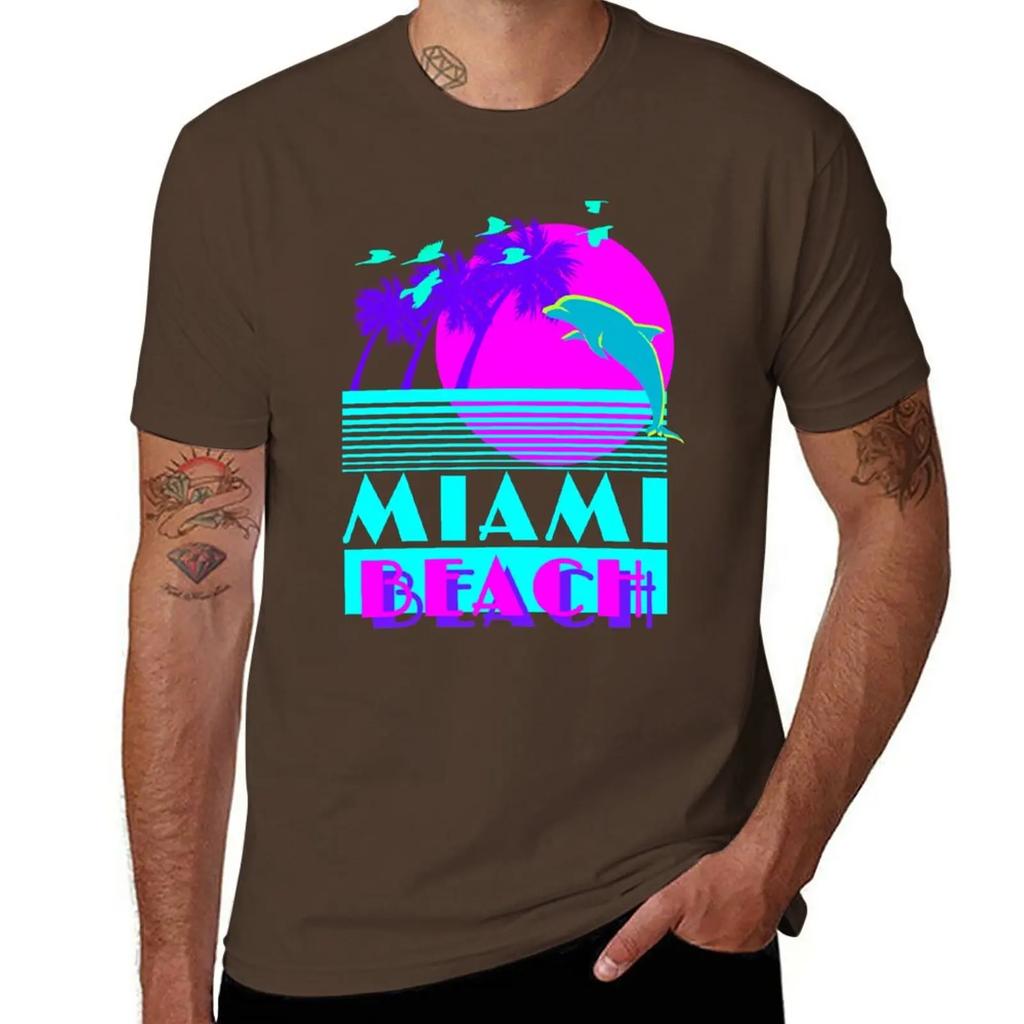 Neues Miami Beach Delfin Retro T-Shirt schwarze T-Shirts personalisierte T-Shirts Kurzarm Designer T-Shirt Herren