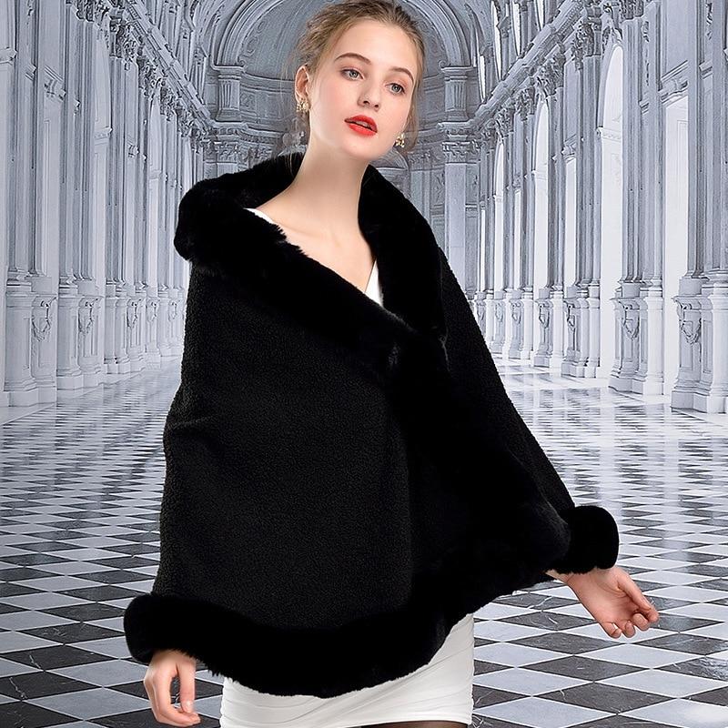 8 farben Mode Körniger Samt Große Pendel Heraus Streetwear Faux Kaninchen Pelz Hals Cape Winter Dicke Warme Frauen Poncho Schal mantel