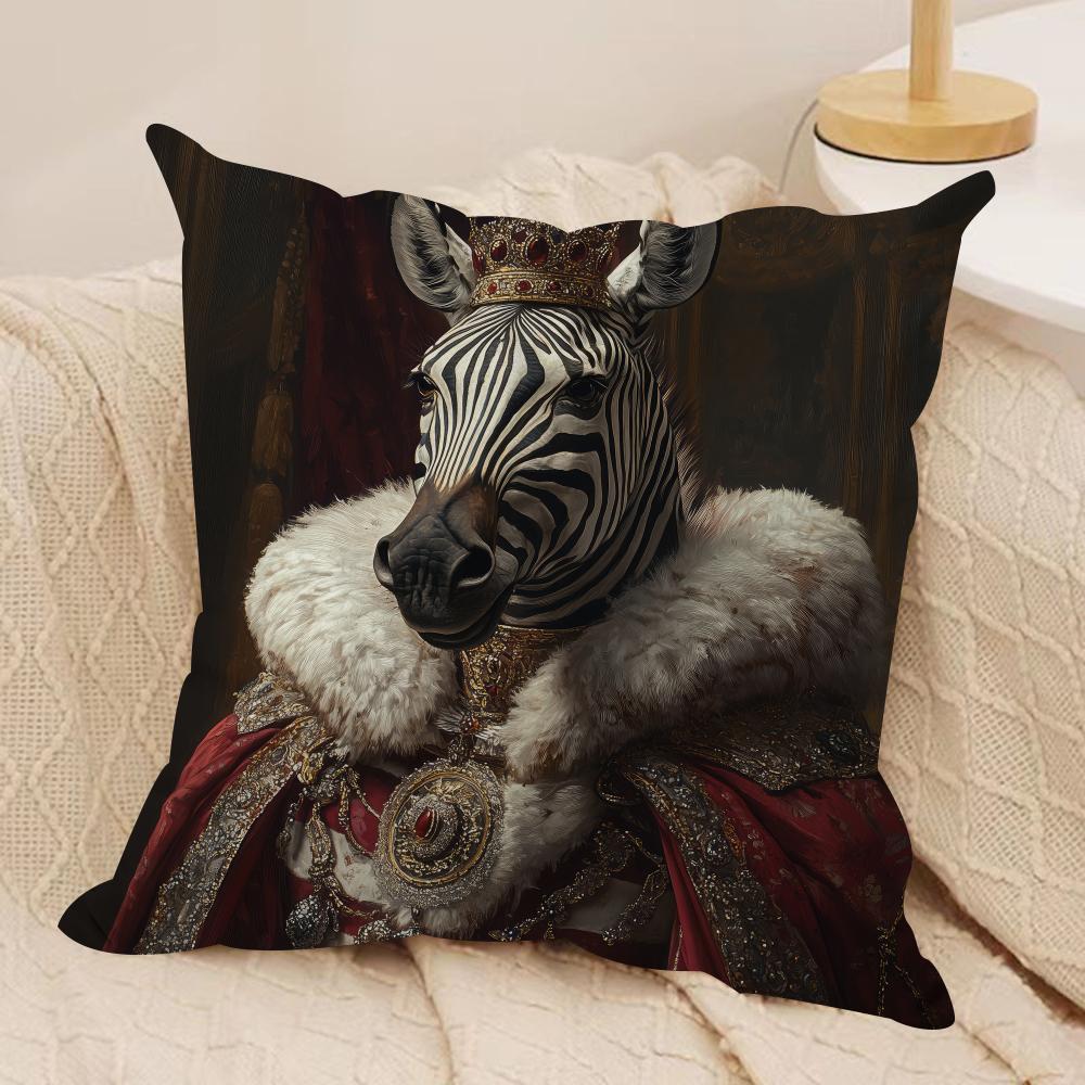 Zebra Dressed Up Portrait Cushion Cover Silky Short Plush Sofa Pillow Cover Hidden Zipper Soft Dustproof Case for Home Decor