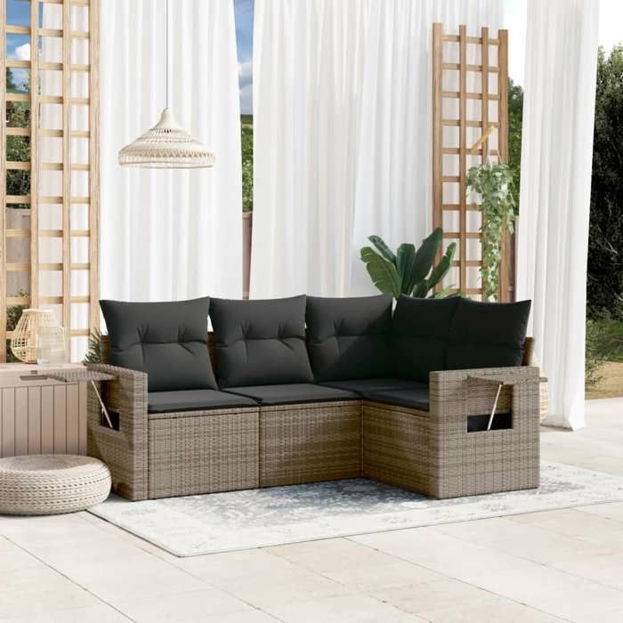 VidaXL Salon de Jardin avec Coussins 4 pcs, Canapés de Terrasse, Ensemble de Meubles de Patio, Mobilier d'Extérieur, Gris 3220109
