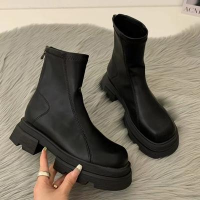 Women Platform Snow Ankle Boots Mid Heels Fashion Motorcycle Boots 2024 Trend Winter Designer Leather Shoes Goth Botas De Mujer