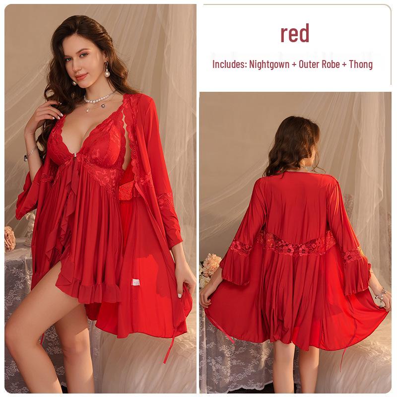 Elegantes Damen Sommer-Camisole-Kleid & Nachthemd-Set mit Spitzenbesatz und Brustpolstern