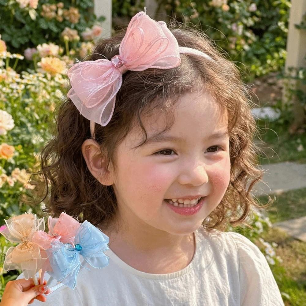 Solid Color Sparkling Bow Hairband Rhinestones Kids Hair Accessories  Children Accessories