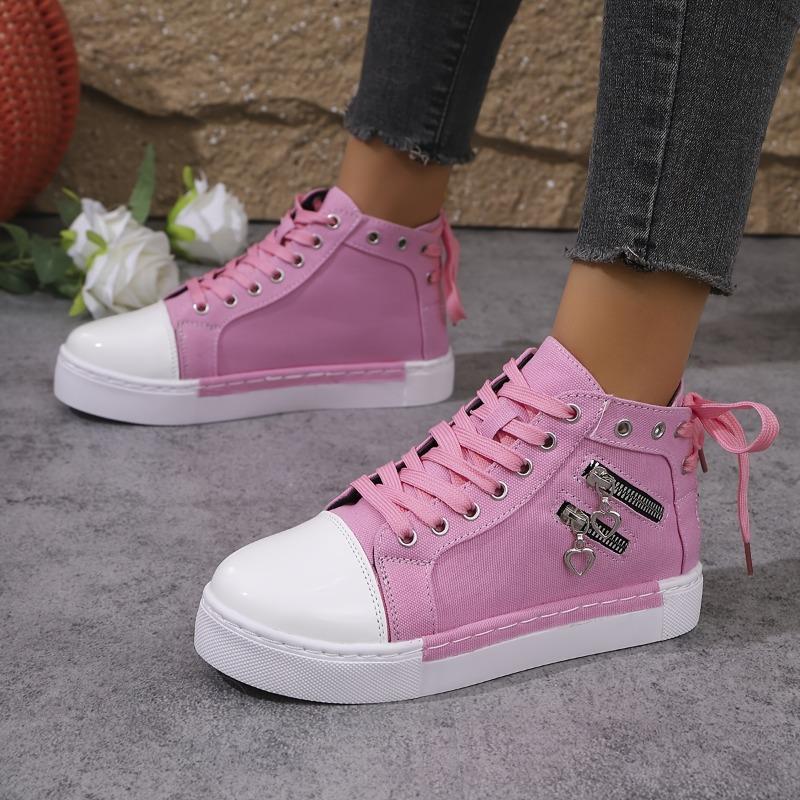 Breathable & Non-Slip Women's High-Top Sneakers | Lace-Up Casual Shoes with Thick Cushioned Insole, All-Season Sports Footwear in Pink
