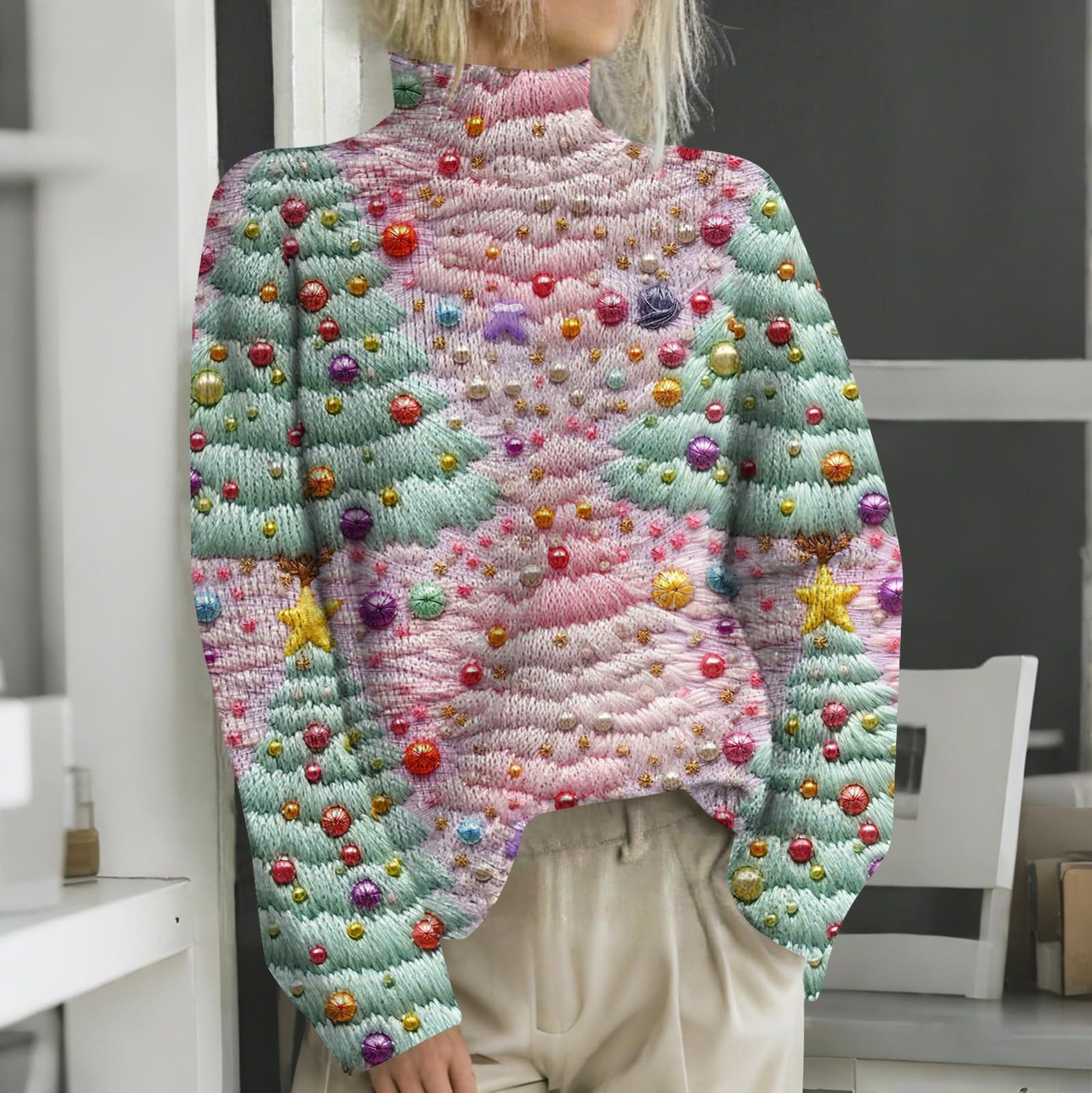 

Рождественские толстовки для женщин Вязаный свитер Милая рубашка Осенняя водолазка Пуловер Топы XL светло-зеленый