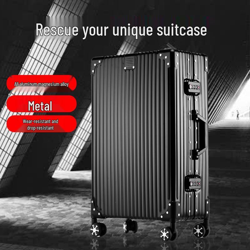 Aluminum-Magnesium Alloy Suitcase with Aluminum Frame, Universal Wheels, Combination Lock - 24" Carry-On for Students & Men's Business Travel.