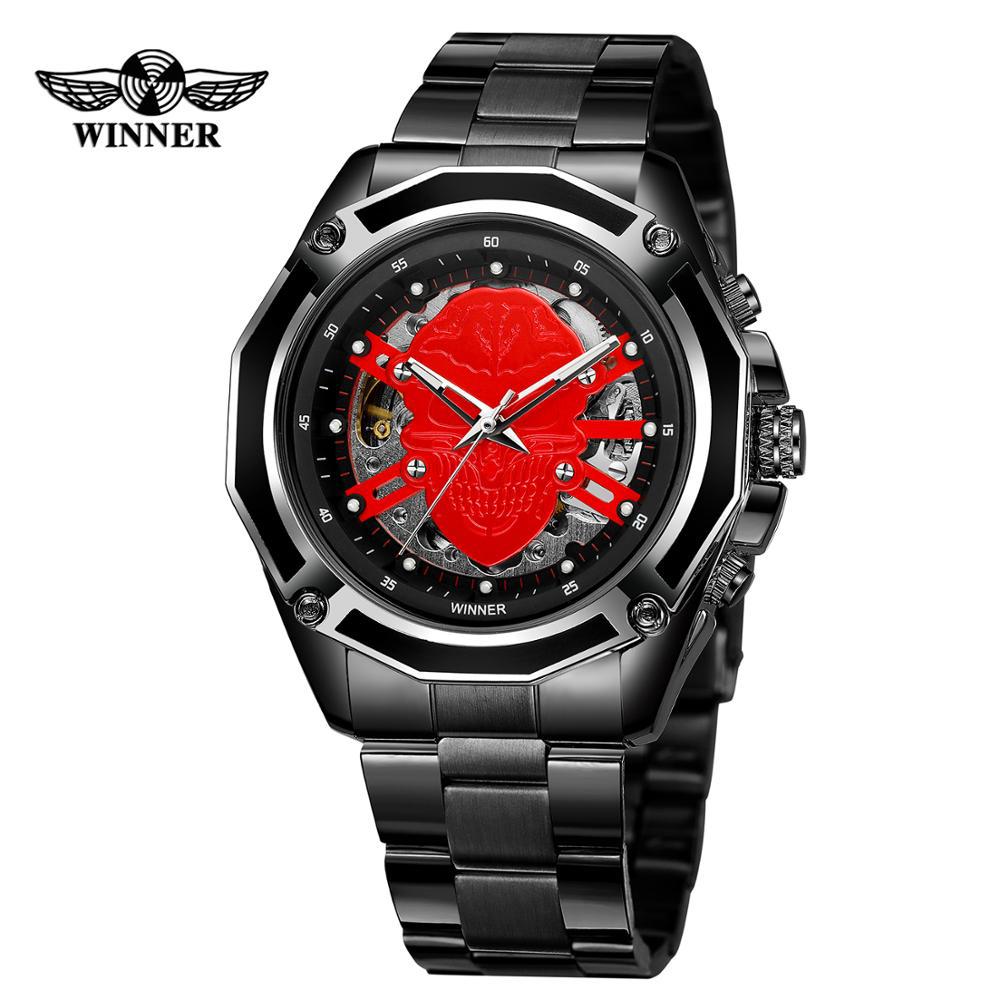 T-winner Men's Fashion Casual Hollow Skull Waterproof Automatic Mechanical Watch