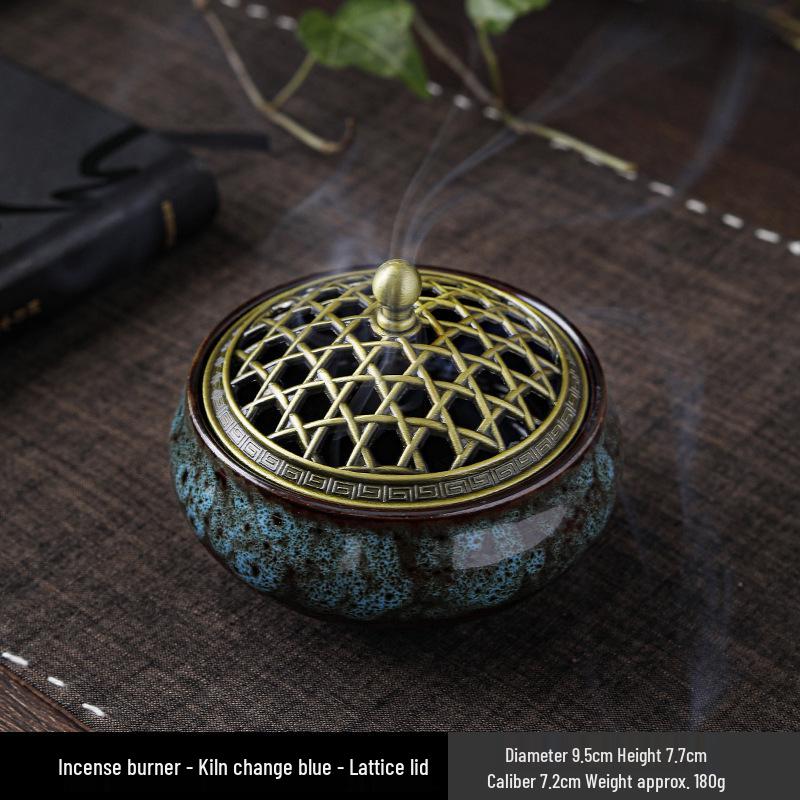 Jingdezhen Celadon Ceramic Three-Legged Small Incense Burner with Ice Crack Glaze and Anti-Scald Lid.