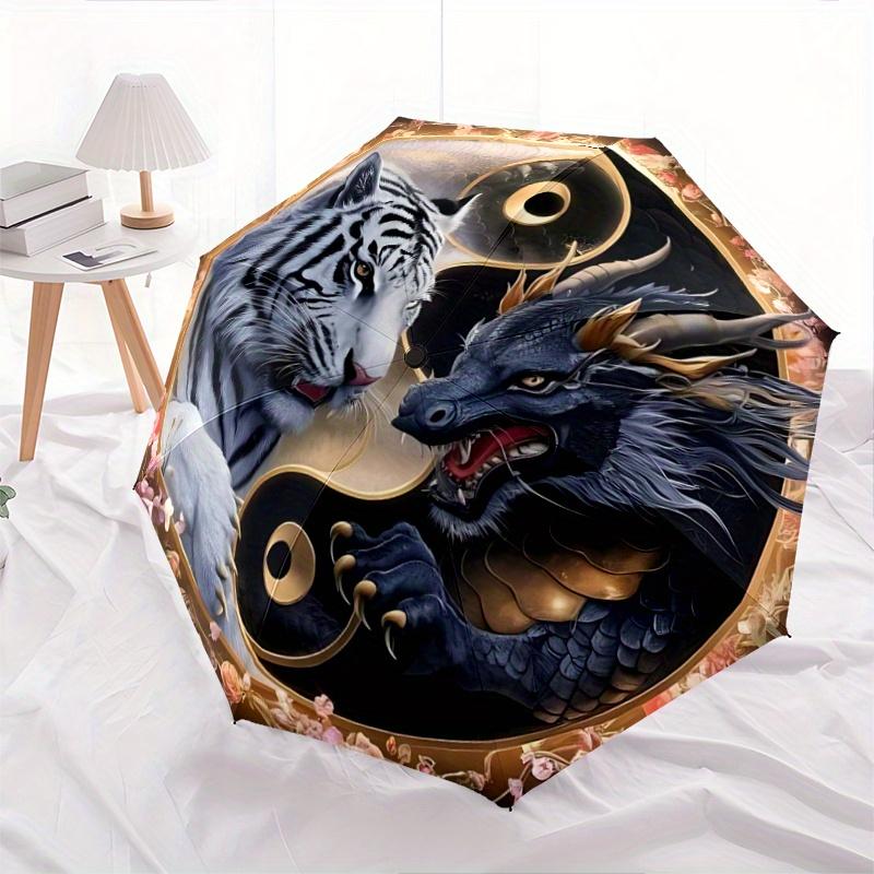 

1pc Yin Yang Tiger & Dragon Design Fully Automatic Folding Portable Umbrella, 8 Iron Frames, Three-Fold Design, Suitable for All Seasons, Suitable for