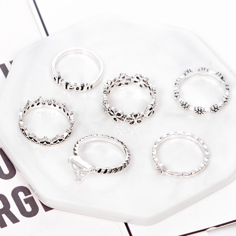 Creative Letter Dream Joint Ring Alloy Ancient Silver Plum Blossom Six-Piece Ring